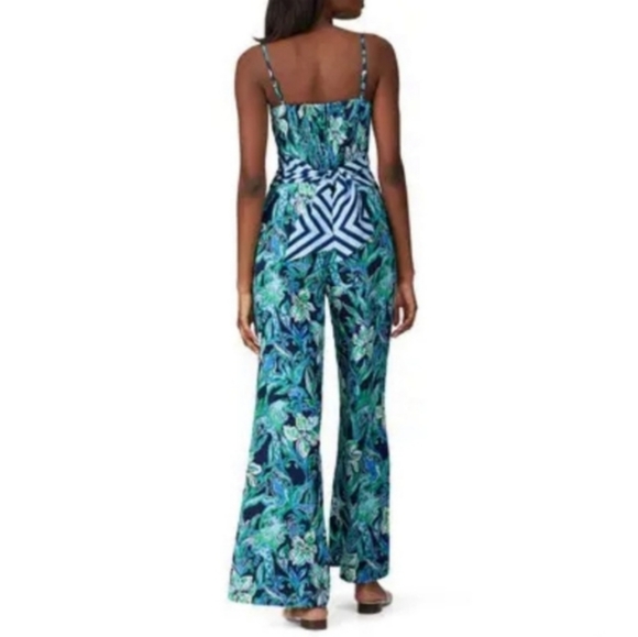 Lilly Pulitzer Nila Jumpsuit High Tide Take it or Leaf it Floral Print Giraffe - Picture 4 of 14